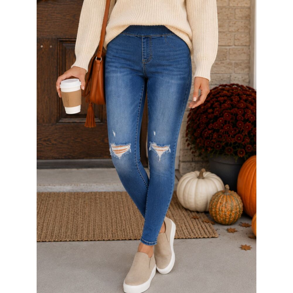 Old Navy Rockstar Jeggings Size 8 Distressed Skinny Pull On Stretch Jeans